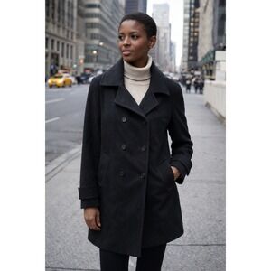 Black Wool Double Breasted Peacoat Sz 8 Larry Levine old money Sophisticated Y2K